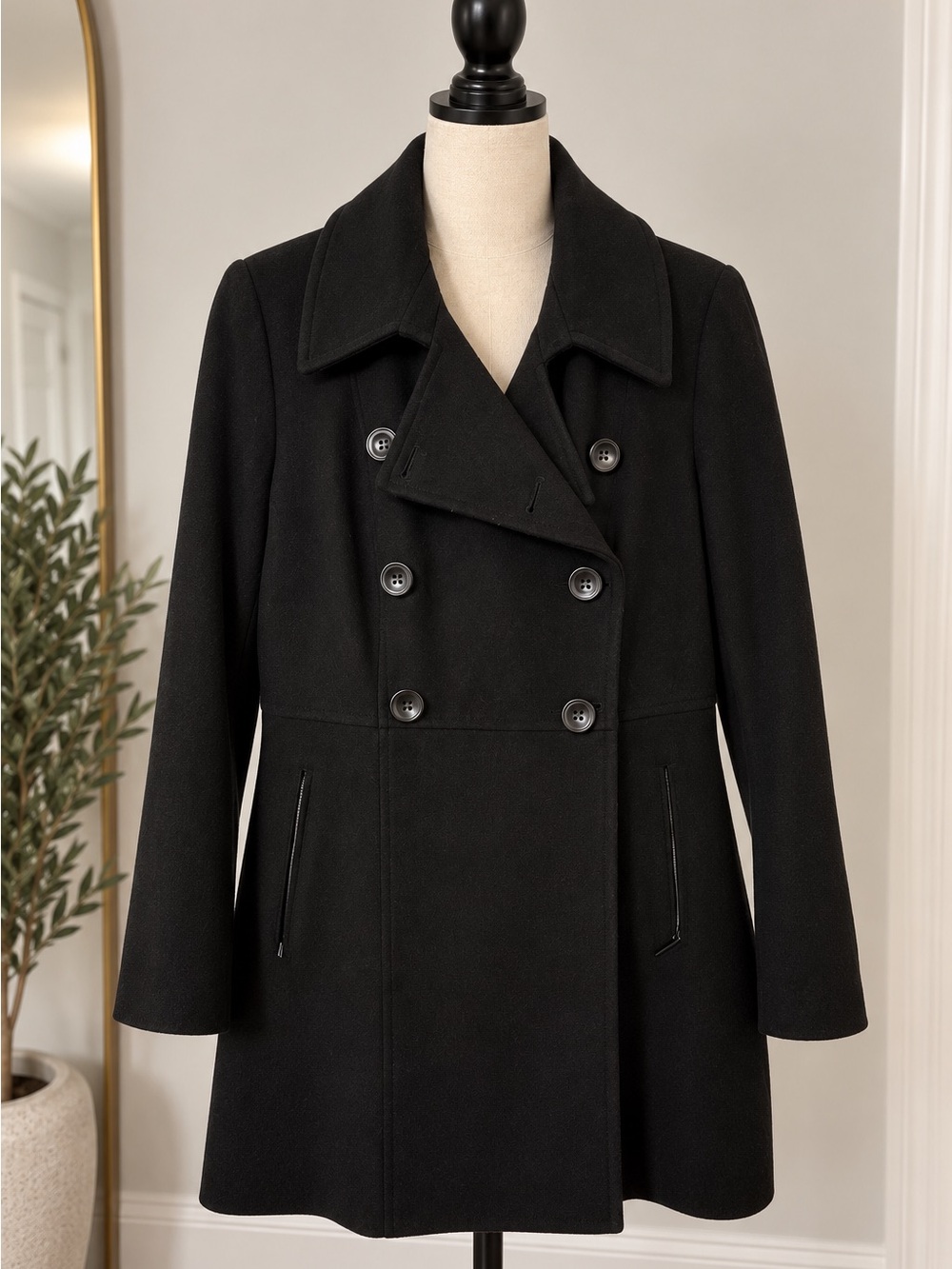 New York & Company Black Double-Breasted Peacoat